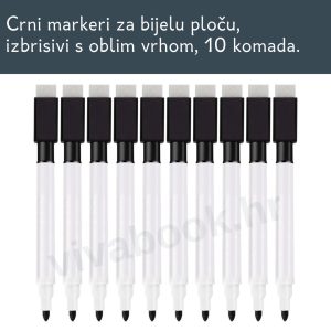 Markeri za bijelu ploču, izbrisivi, 10 komada, s okruglim vrhom, crni