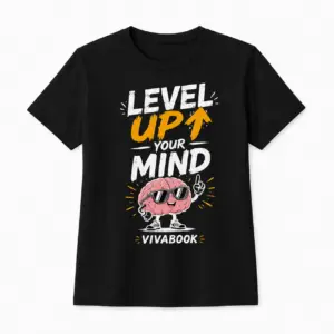 Majica s natpisom „Level Up Your Mind”, Dječja, Crna, Pamučna, s autorskim dizajnom Vivabook