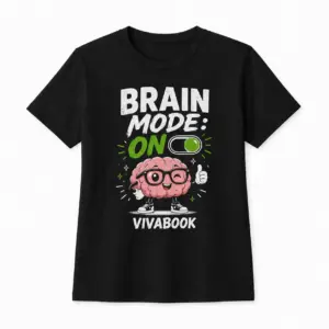 Majica s natpisom „Brain Mode ON”, Dječja, Crna, Pamučna, s autorskim dizajnom Vivabook