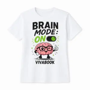 Majica s natpisom „Brain Mode ON”, Dječja, Bijela, Pamučna, s autorskim dizajnom Vivabook