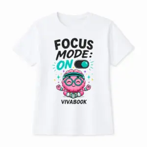 Majica s natpisom „Focus Mode ON”, Dječja, Bijela, Pamučna, s autorskim dizajnom Vivabook