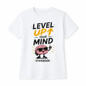 Majica s natpisom „Level Up Your Mind”, Dječja, Bijela, Pamučna, s autorskim dizajnom Vivabook